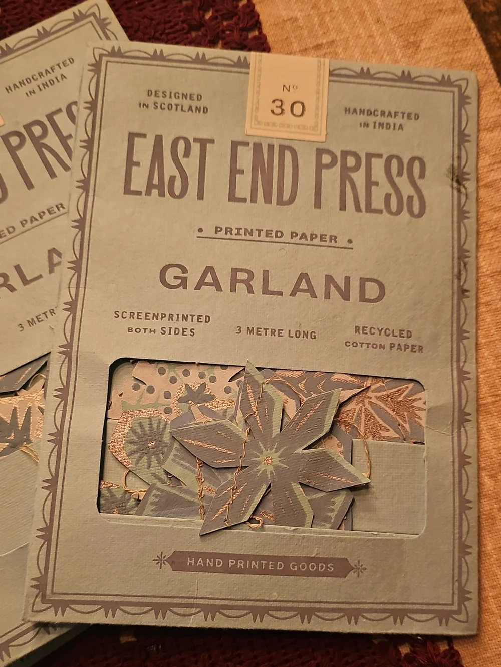 East End Press Printed Paper Garland in Sage Green with Copper (SET OF 4)